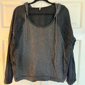 Free People Dark Gray/Black Hooded Knit Pullover